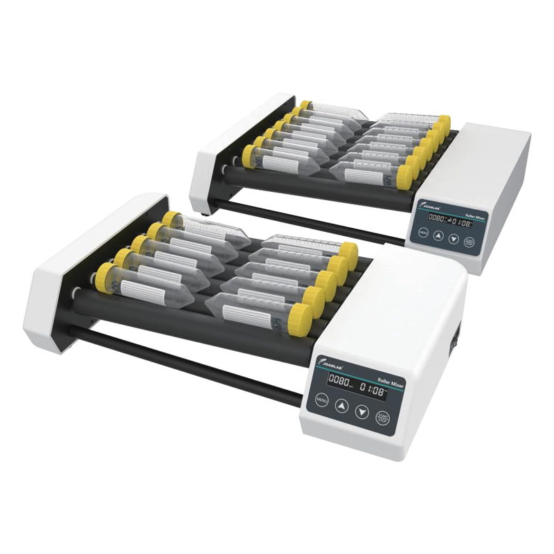 Mezclador de rodillos JOANLAB · Serie RM — Tubos de Ø6 a 36 mm, 20-80 rpm