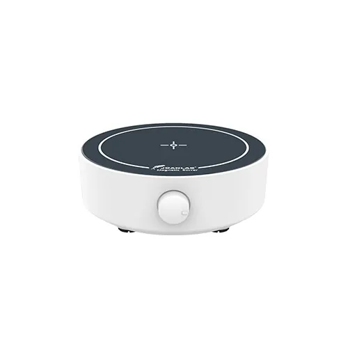 Vista superior del mini agitador: placa circular y mando único